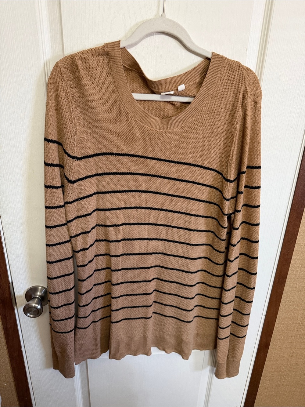 GAP Tan Crewneck Sweater with Black Stripes
